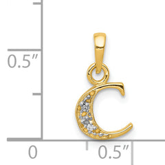 14KY with Rhodium Diamond Letter C Initial Pendant