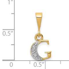 14K & Rhodium Polished .01ct Diamond Initial G Charm
