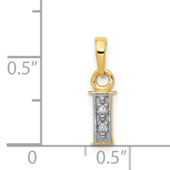 14K & Rhodium Polished .01ct Diamond Initial I Charm