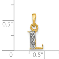 14K & Rhodium Polished .01ct Diamond Initial L Charm