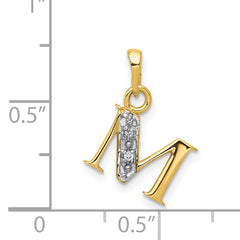 14K & Rhodium Polished .01ct Diamond Initial M Charm