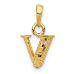 14K & Rhodium Polished .01ct Diamond Initial V Charm
