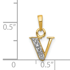 14K & Rhodium Polished .01ct Diamond Initial V Charm