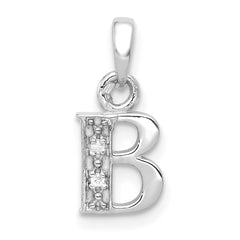14KW with Rhodium Diamond Letter B Initial Pendant