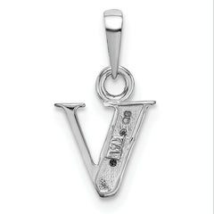 14K White Gold Polished .01ct Diamond Initial V Charm