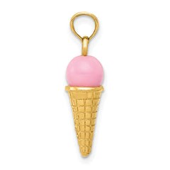 14K Satin Polished 3D Pink Quartz Ice Cream Cone Charm