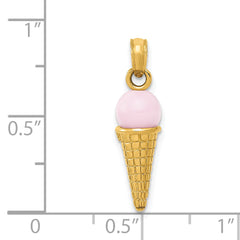 14K Satin Polished 3D Pink Quartz Ice Cream Cone Charm