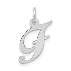 14k White Gold Small Fancy Script Letter F Initial Charm