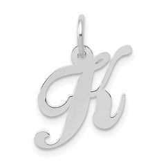 14k White Gold Small Fancy Script Letter K Initial Charm