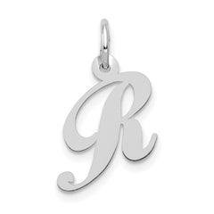 14k White Gold Small Fancy Script Letter R Initial Charm
