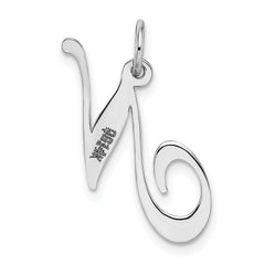 14K White Gold Medium Fancy Script Initial N Char