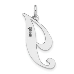 14K White Gold Large Fancy Script Initial I Charm
