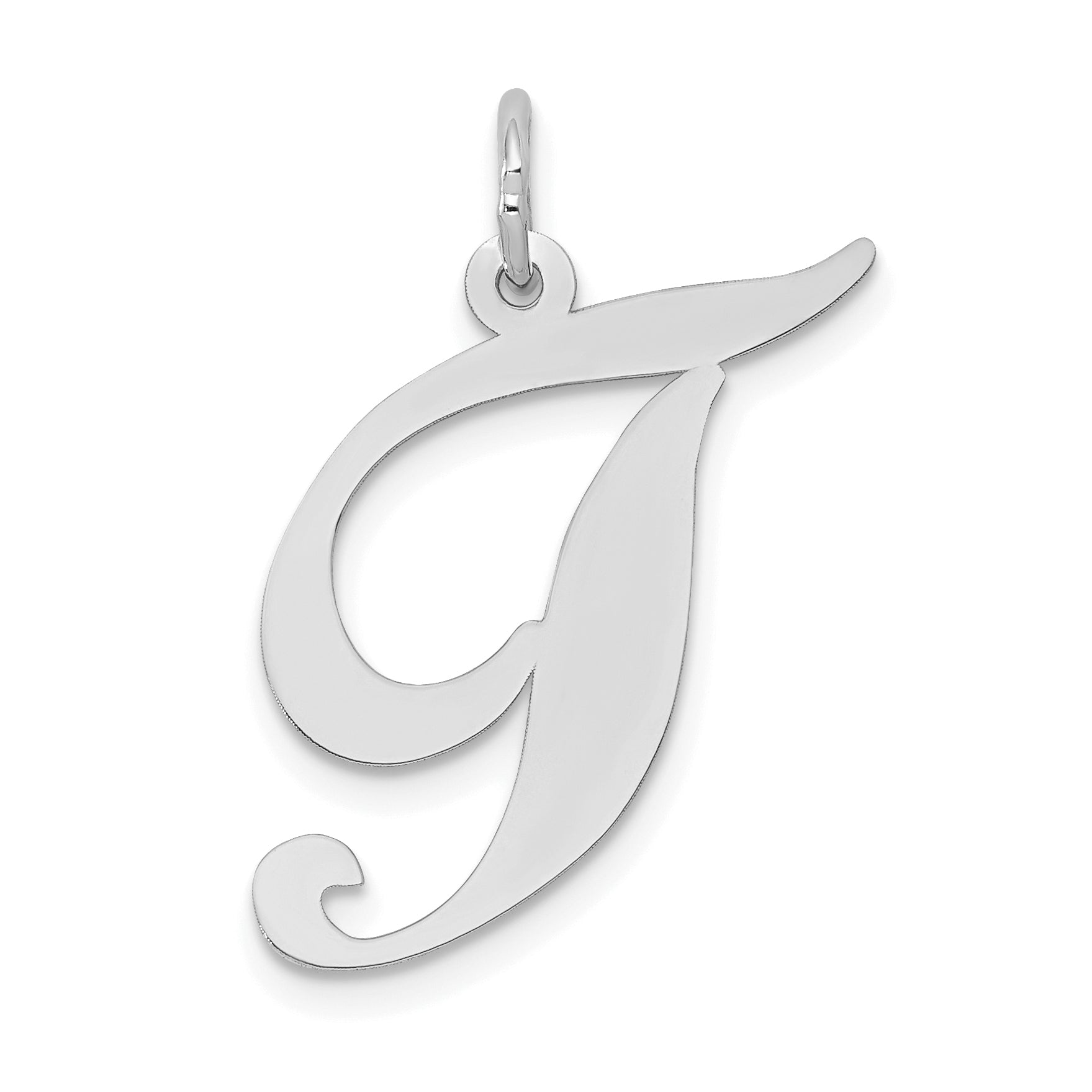 14k White Gold Large Fancy Script Letter T Initial Charm