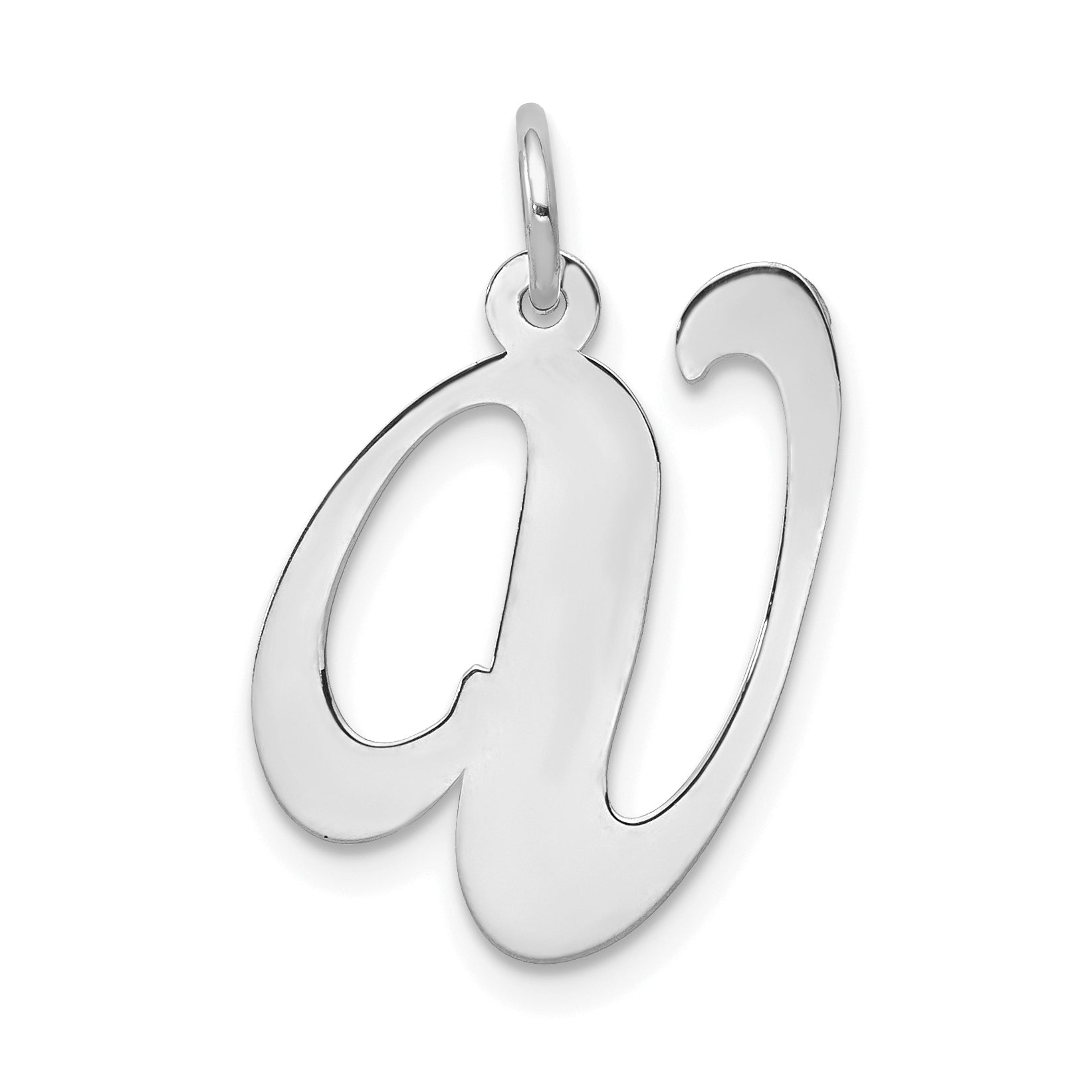 14k White Gold Large Fancy Script Letter V Initial Charm