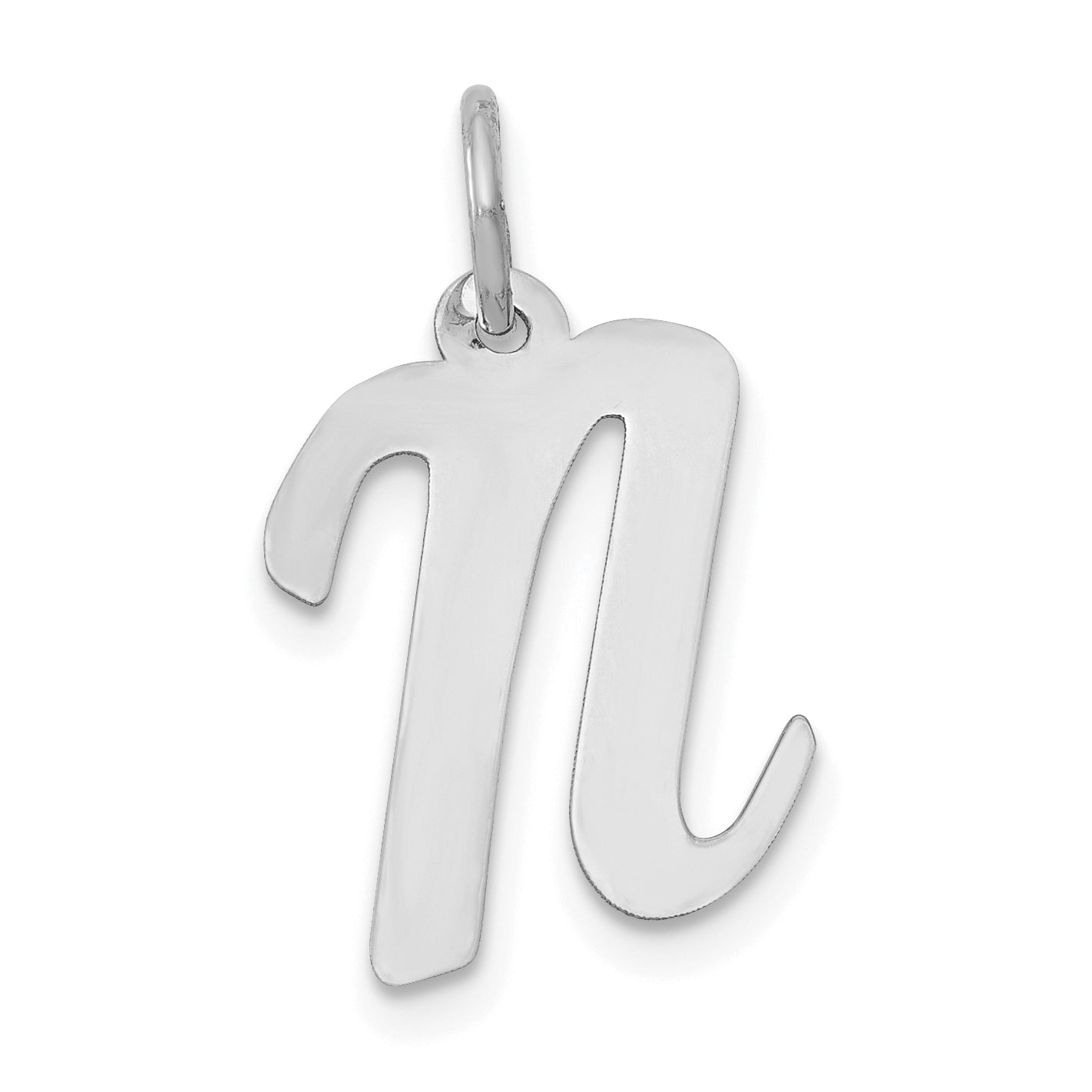 14k White Gold Medium Script Letter N Initial Charm