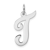 14k White Gold Large Script Letter T Initial Charm