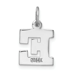 14K White Gold Small Block Initial E Charm