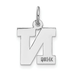 14K White Gold Small Block Initial N Charm