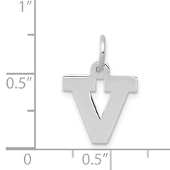 14K White Gold Small Block Initial V Charm