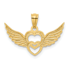 14K and White Rhodium Polished Hearts With Wings Pendant