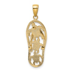 14K Enamel Cut-out Flip Flop With Sea Turtles Pendant