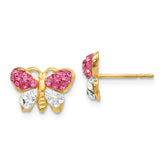14k Pink/White Crystal Butterfly Post Earrings