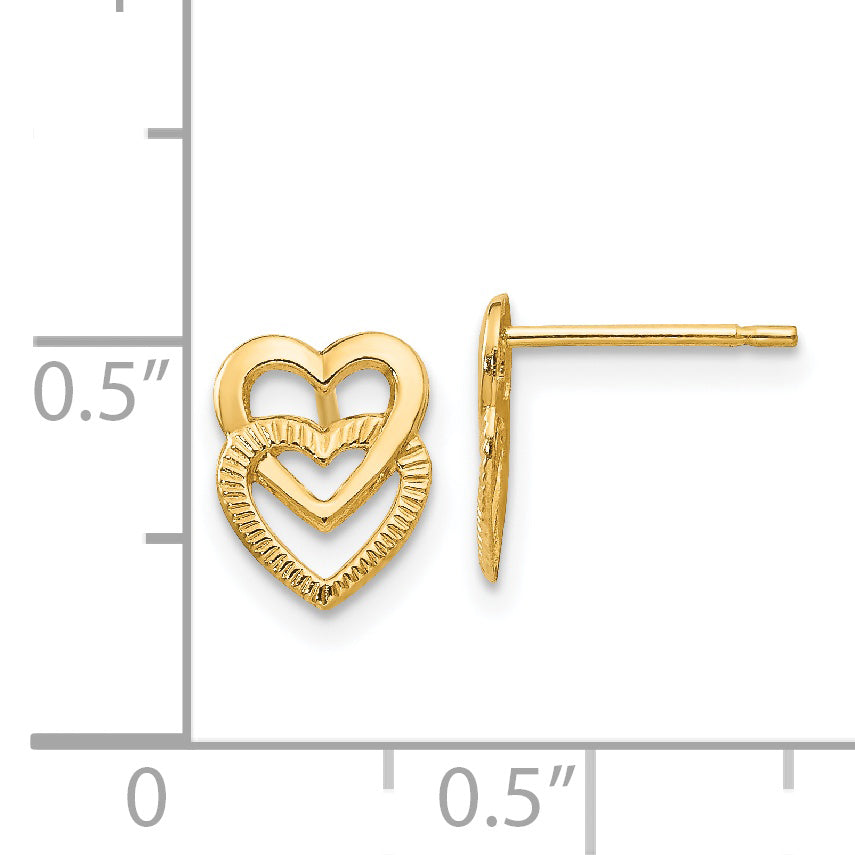 14K Yellow Gold Polished Double Heart Post Earrings