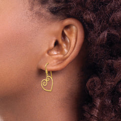 14K Yellow Gold Heart Dangle Shepherd Hook Earrings
