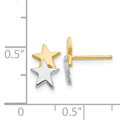 14k with Rhodium Polished Star Post Earrings
