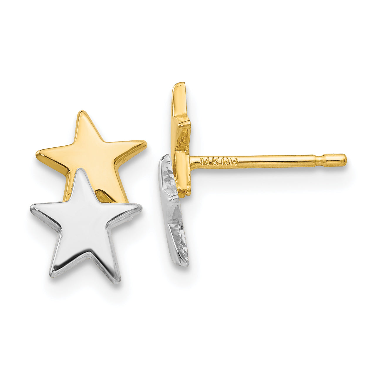 14k with Rhodium Polished Star Post Earrings