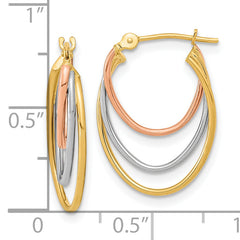 14k Tri-Color Diamond-cut Graduated 3 Ring Hoops
