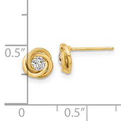 14k Polished CZ Love Knot Post Earrings
