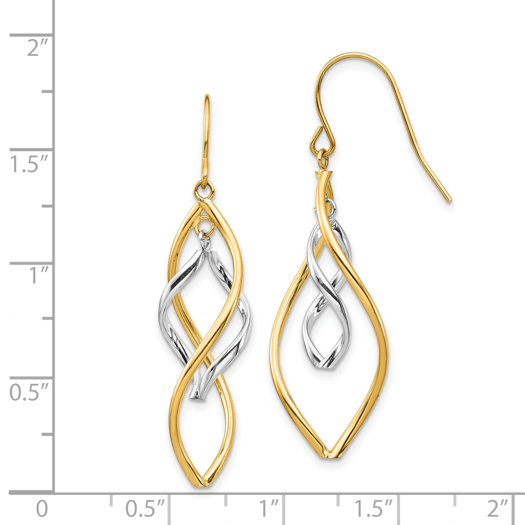 14K Two-tone Fancy Twisted Dangle Earrings
