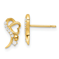 14k Yellow Gold Polished CZ and Heart Post Earrings