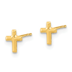 14K Polished Set of Ball Post CZ Flowers and Cross 3 Pair Earrings Set