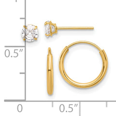 14K Polished CZ Studs and Small Endless Hoop Earring Set