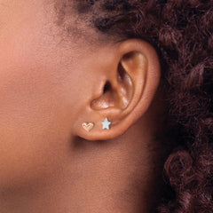 14K White Gold Star and Rose Gold Heart Post Earring Set