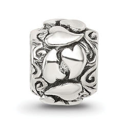 Sterling Silver 925 Hearts Bead with Antiqued Finish Solid Cast Design