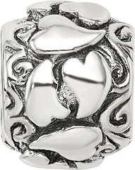 Sterling Silver 925 Hearts Bead with Antiqued Finish Solid Cast Design