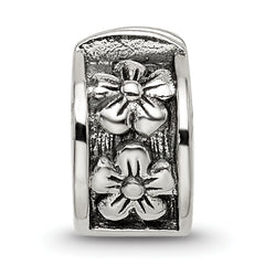 Sterling Silver 925 Floral Hinged Clip Bead with Antiqued Finish Elegant Design