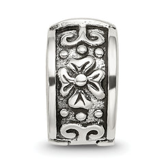 Sterling Silver 925 Hinged Floral Clip Bead with Antiqued Finish