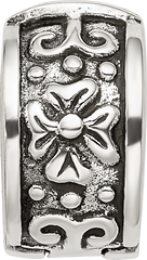 Sterling Silver 925 Hinged Floral Clip Bead with Antiqued Finish