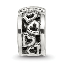 Sterling Silver 925 Hinged Hearts Clip Bead with Antiqued Finish