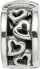 Sterling Silver 925 Hinged Hearts Clip Bead with Antiqued Finish