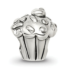 Sterling Silver 925 Kids Cupcake Bead with Antiqued Finish Solid Cast Design