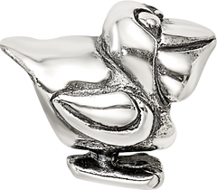Sterling Silver 925 Kids Pelican Bead with Antiqued Finish Solid Design