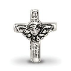 Sterling Silver 925 Kids Angel Cross Bead with Antiqued Finish