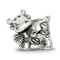 Sterling Silver 925 Dairy Cow Bead with Antiqued Finish Solid Charm