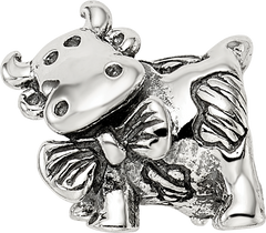 Sterling Silver 925 Dairy Cow Bead with Antiqued Finish Solid Charm