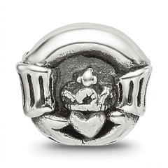 Sterling Silver Claddagh Bead with Antiqued Finish Solid Cast Design